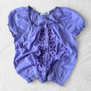 Purple lavender peasant blouse boho cottagecore embroidered top